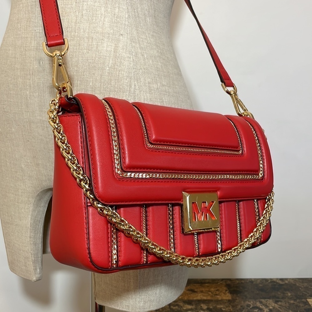 Michael Kors ❤️ chain link red shoulder bag crossbody - Picture 3 of 14